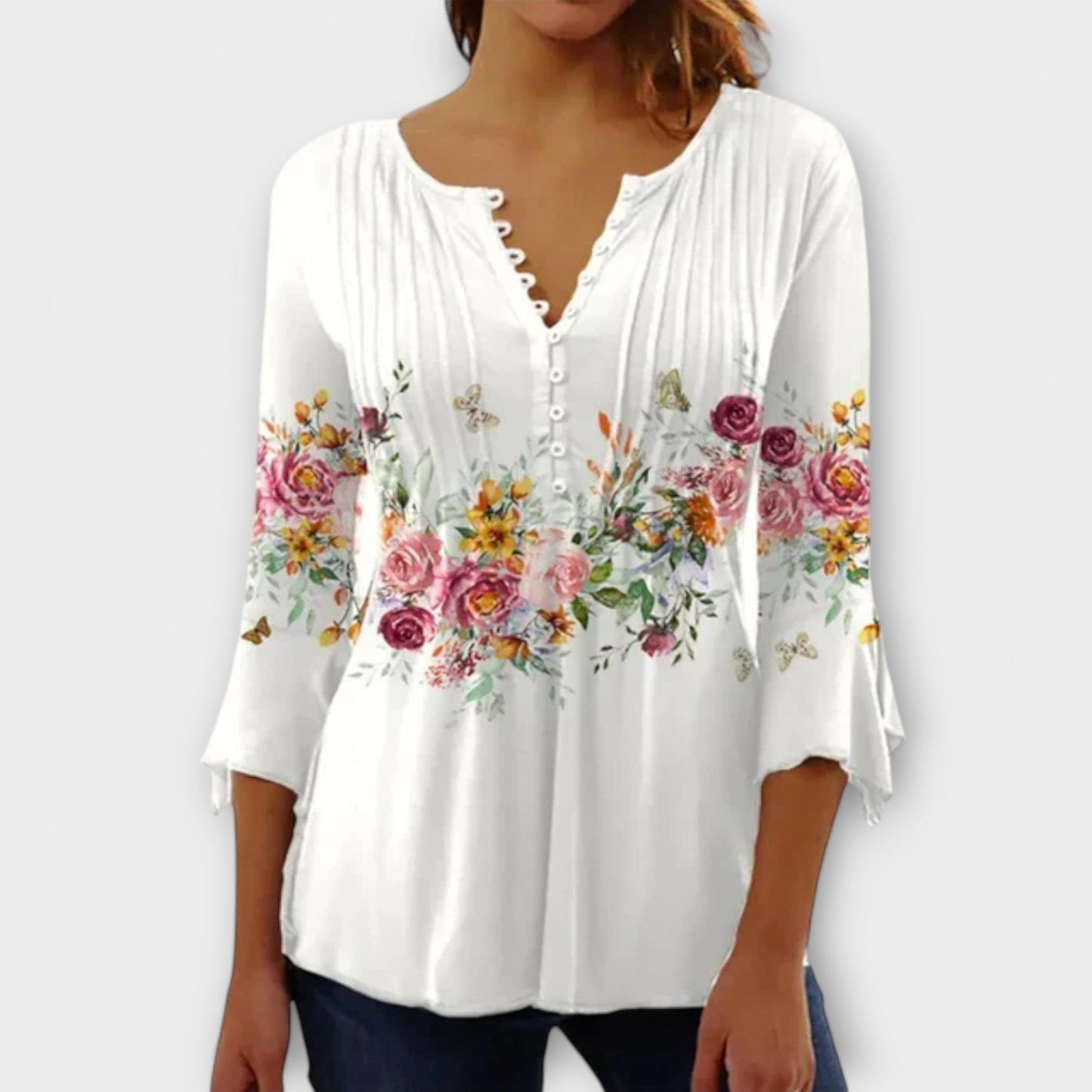 Juliane - V-neck Blouse with Sleeves