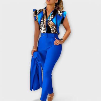 Leopard Print & Solid Color Two-Piece Set