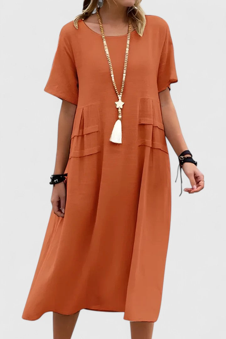 Aurelia™ | Loose Short-Sleeve Pocket Midi Dress