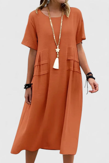 Aurelia™ | Loose Short-Sleeve Pocket Midi Dress