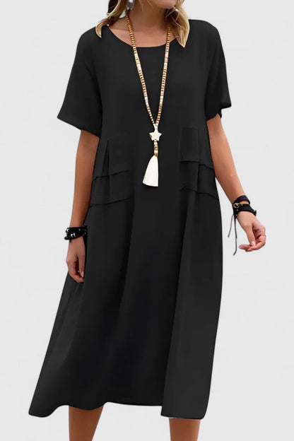 Aurelia™ | Loose Short-Sleeve Pocket Midi Dress