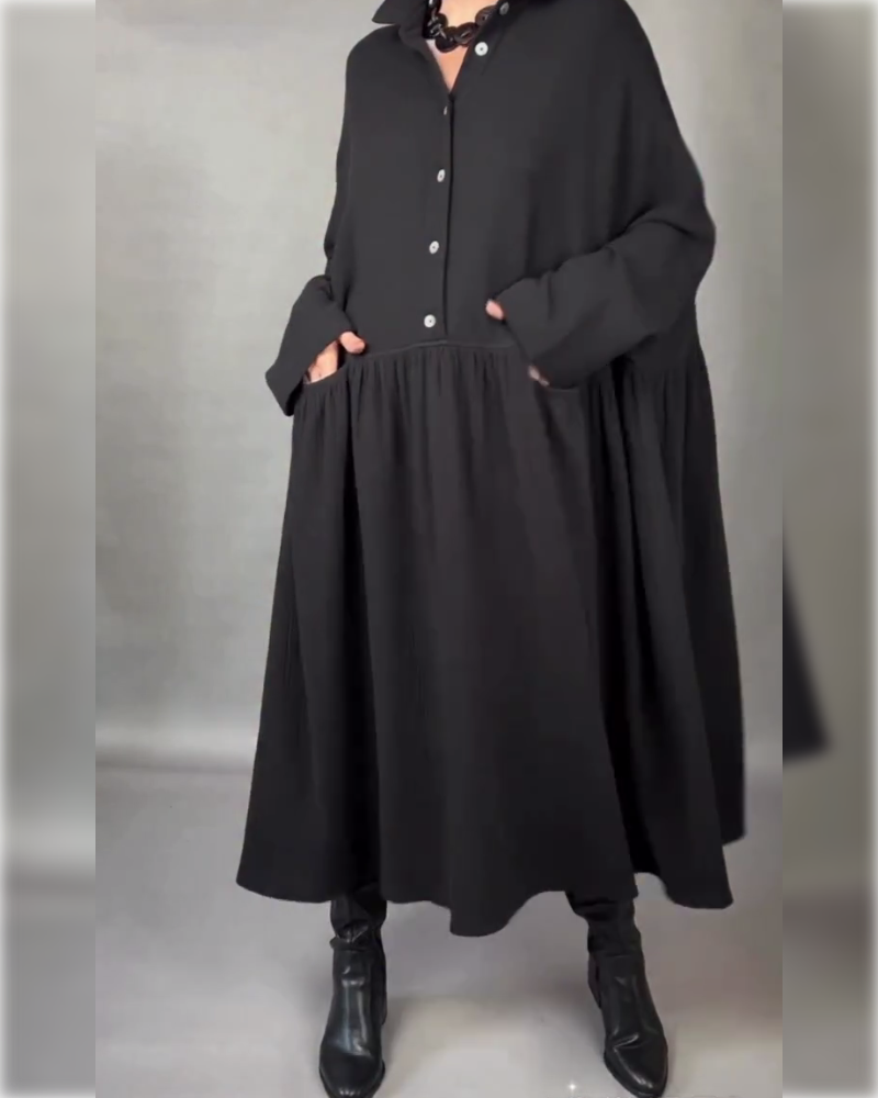 Oversized A-Line Dress with Button Collar