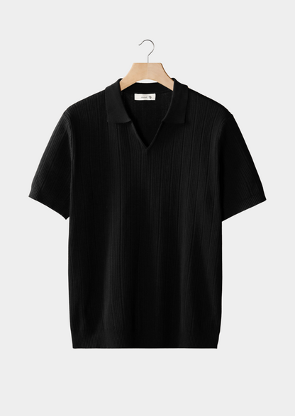 OPEN COLLAR RIBBED POLO