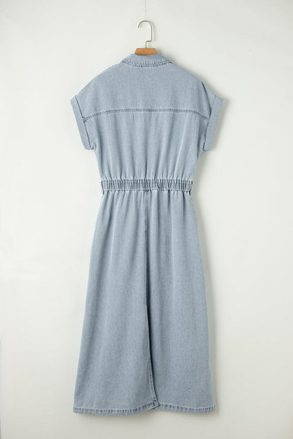 Sofia® | Elegant Denim Dress with Short Batwing Sleeves