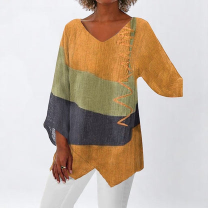 Helene- Stylish V-Neck Color Block Top