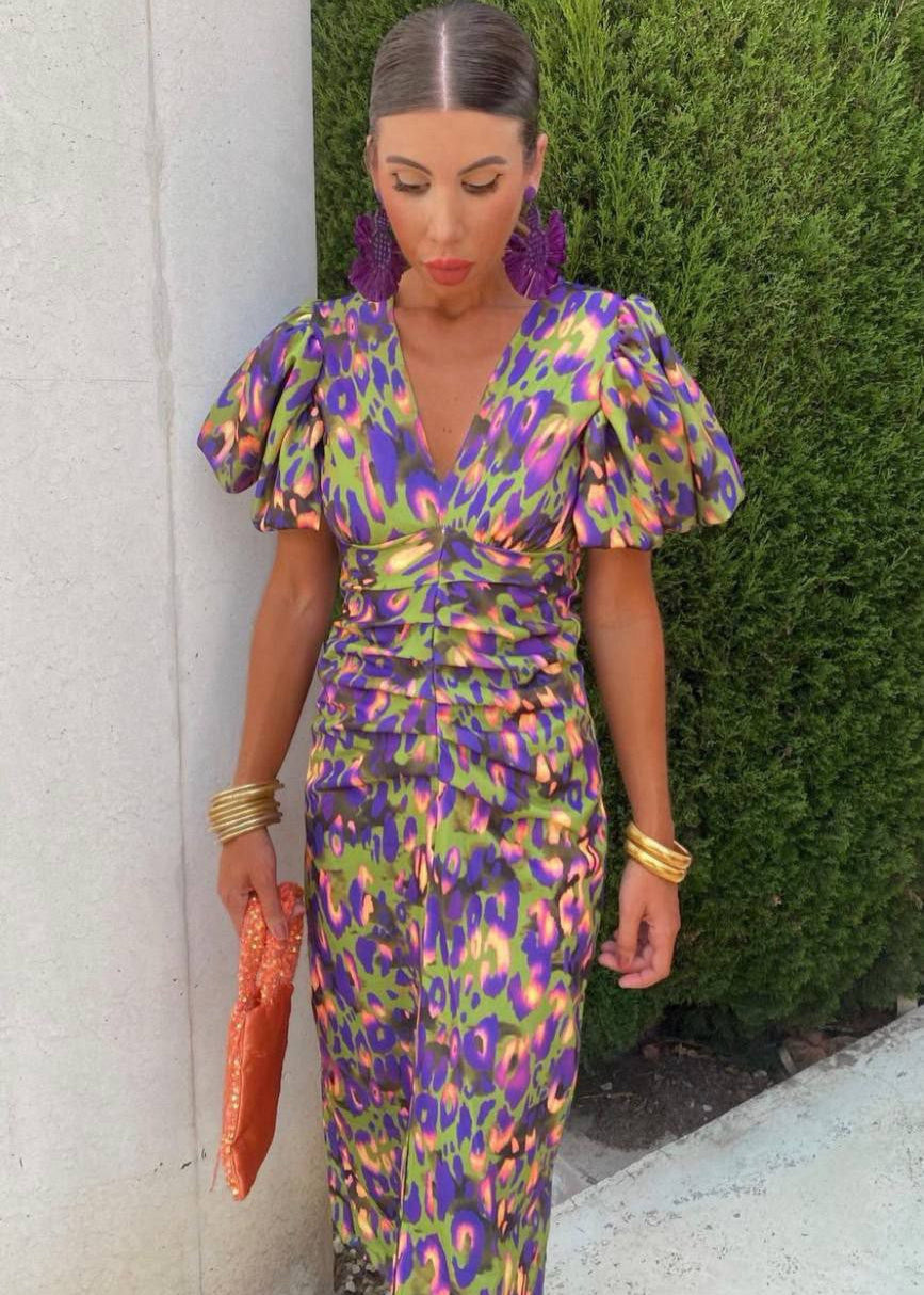 Rhea™ | Luxe Puff-Sleeve V-Neck Rich Dress