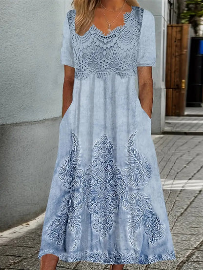 Aureline™ | Elegant Lace Detail Maxi Dress