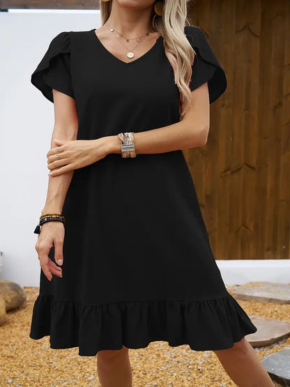 Kelly™ | Ruffle Sleeve V-Neck Dress