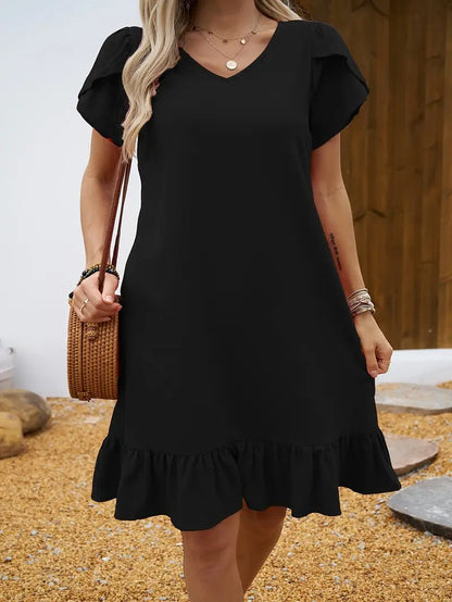 Kelly™ | Ruffle Sleeve V-Neck Dress