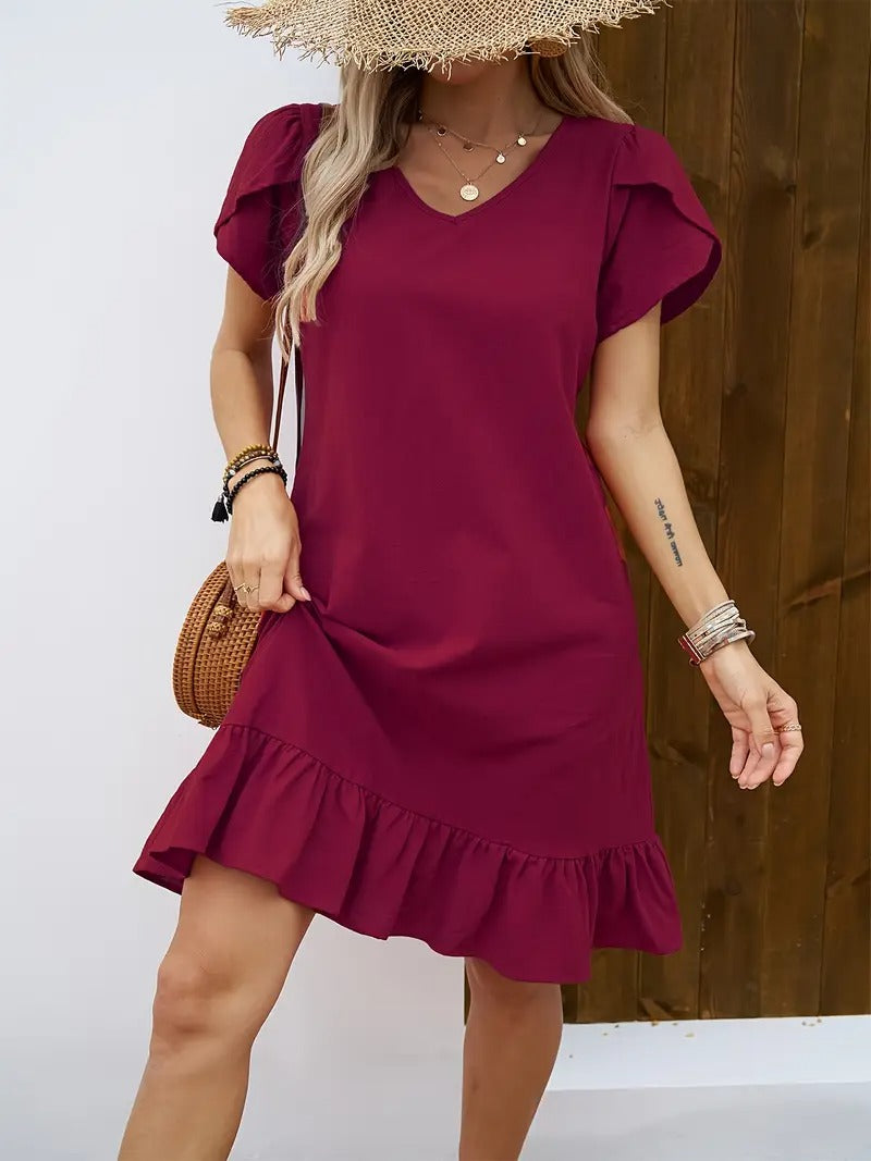 Kelly™ | Ruffle Sleeve V-Neck Dress