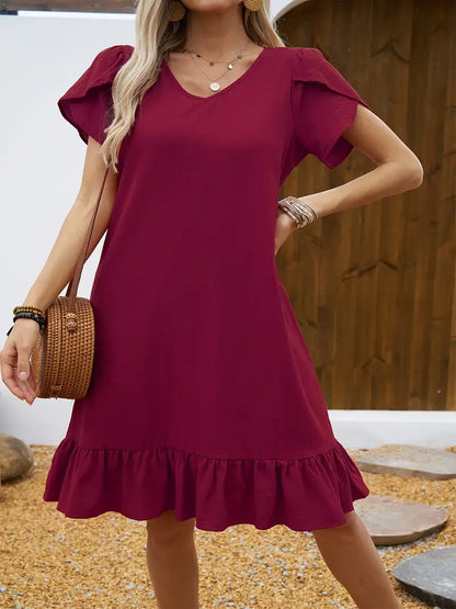 Kelly™ | Ruffle Sleeve V-Neck Dress