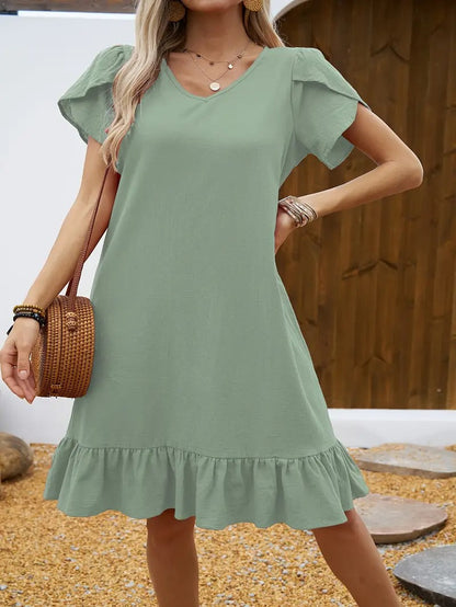 Kelly™ | Ruffle Sleeve V-Neck Dress
