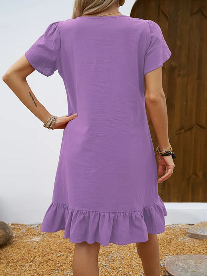 Kelly™ | Ruffle Sleeve V-Neck Dress