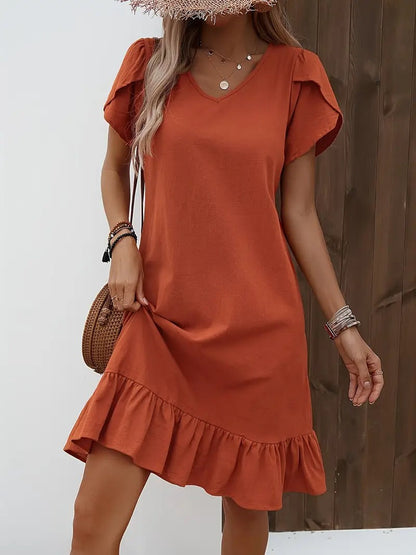 Kelly™ | Ruffle Sleeve V-Neck Dress
