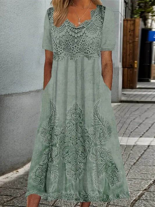 Aureline™ | Elegant Lace Detail Maxi Dress