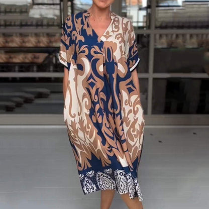 Rilana - V-Neck And Loose Printed Midi Dress
