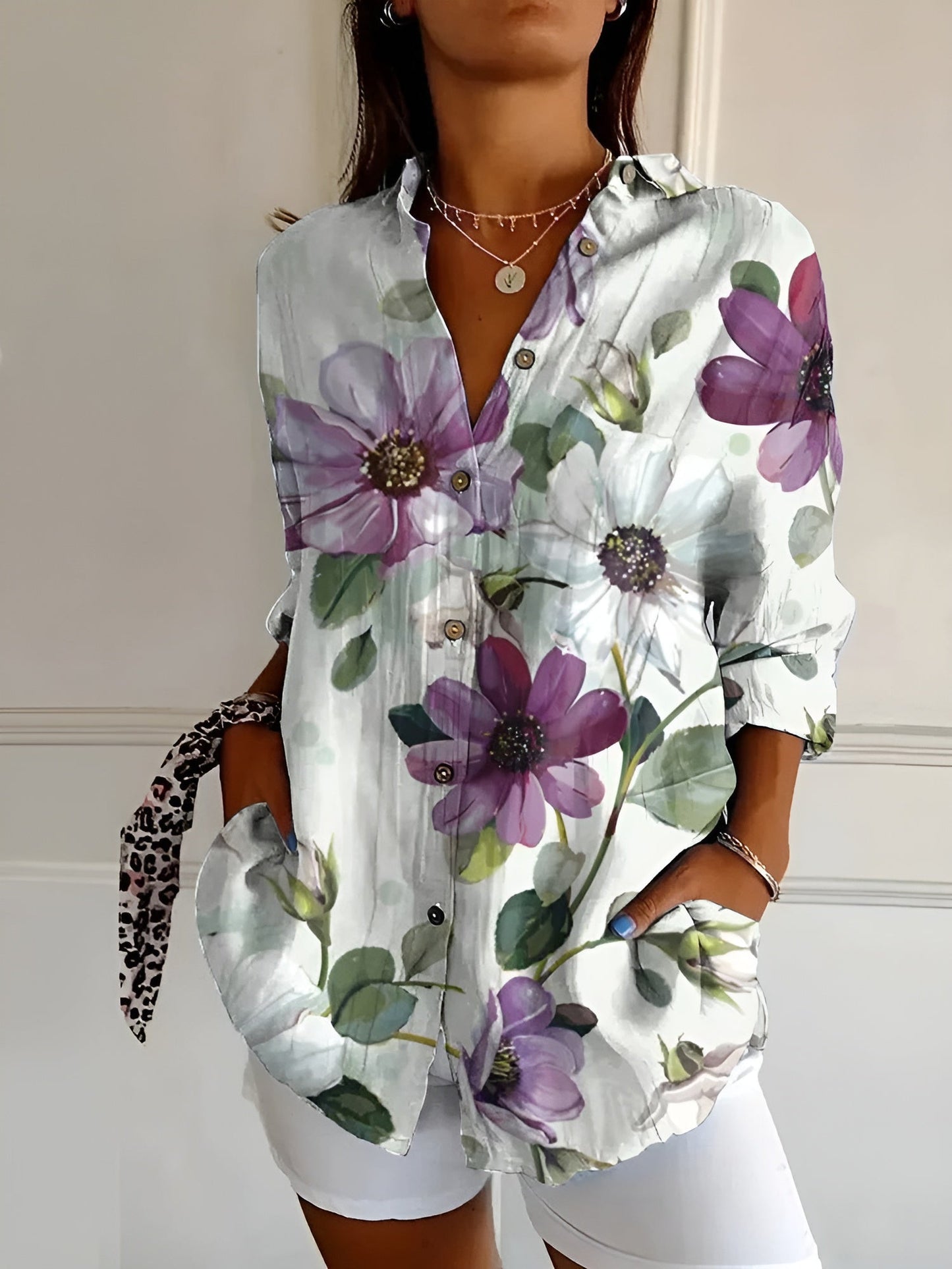 Averine™ | Floral Button-Front Blouse